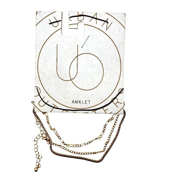 Urban Outfitters Gold Tone Layered Anklet Set With Adjustable Chains - Picture 1 of 3